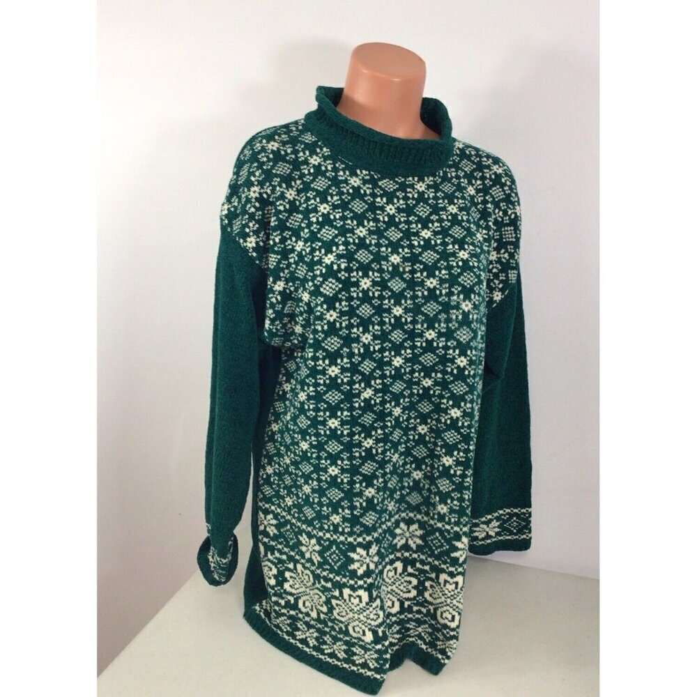 Erika Vintage Green Snowflake Sweater Womens Medium
